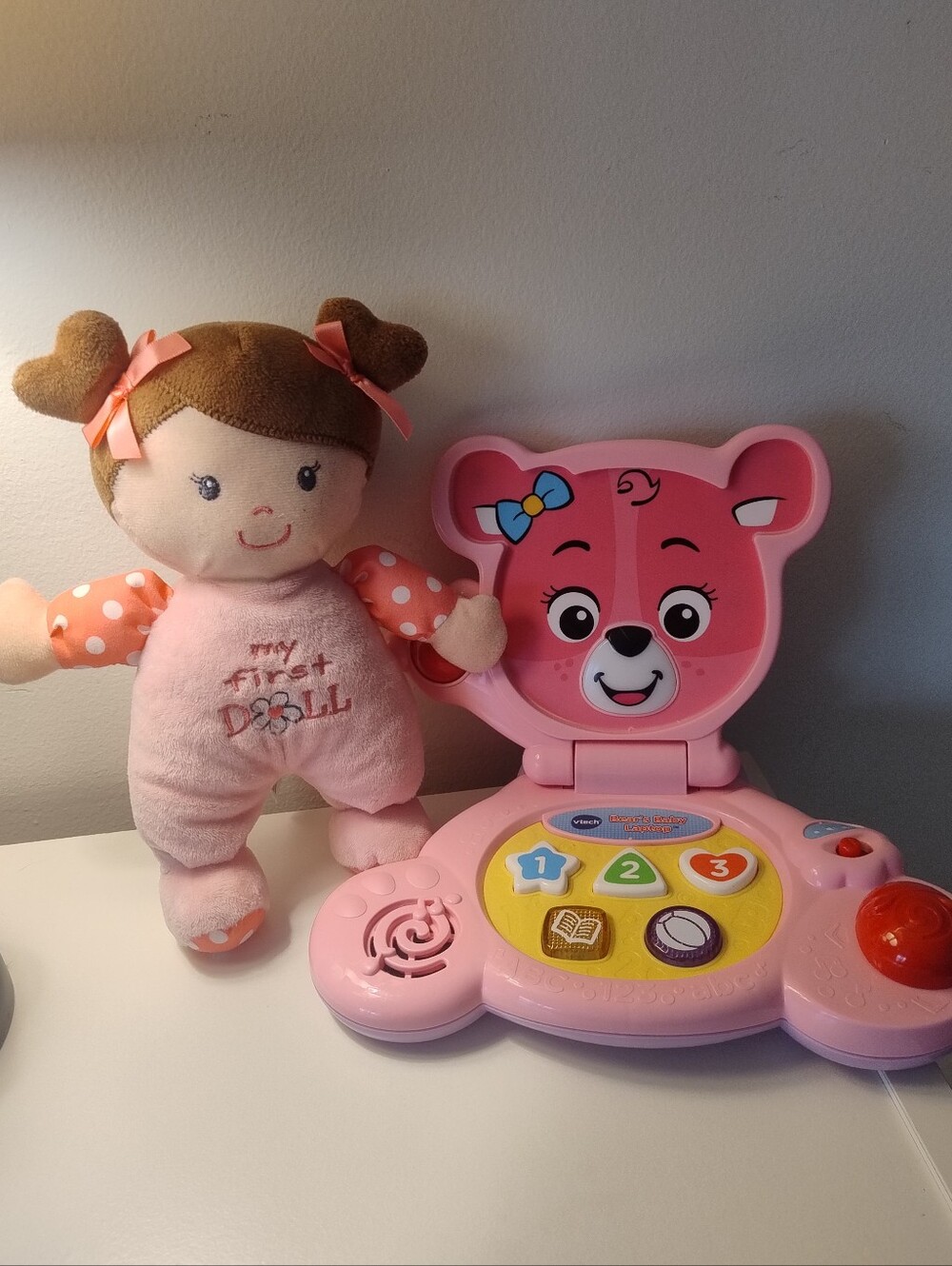 VTech Bear's baby laptop in pink and baby starters my first doll